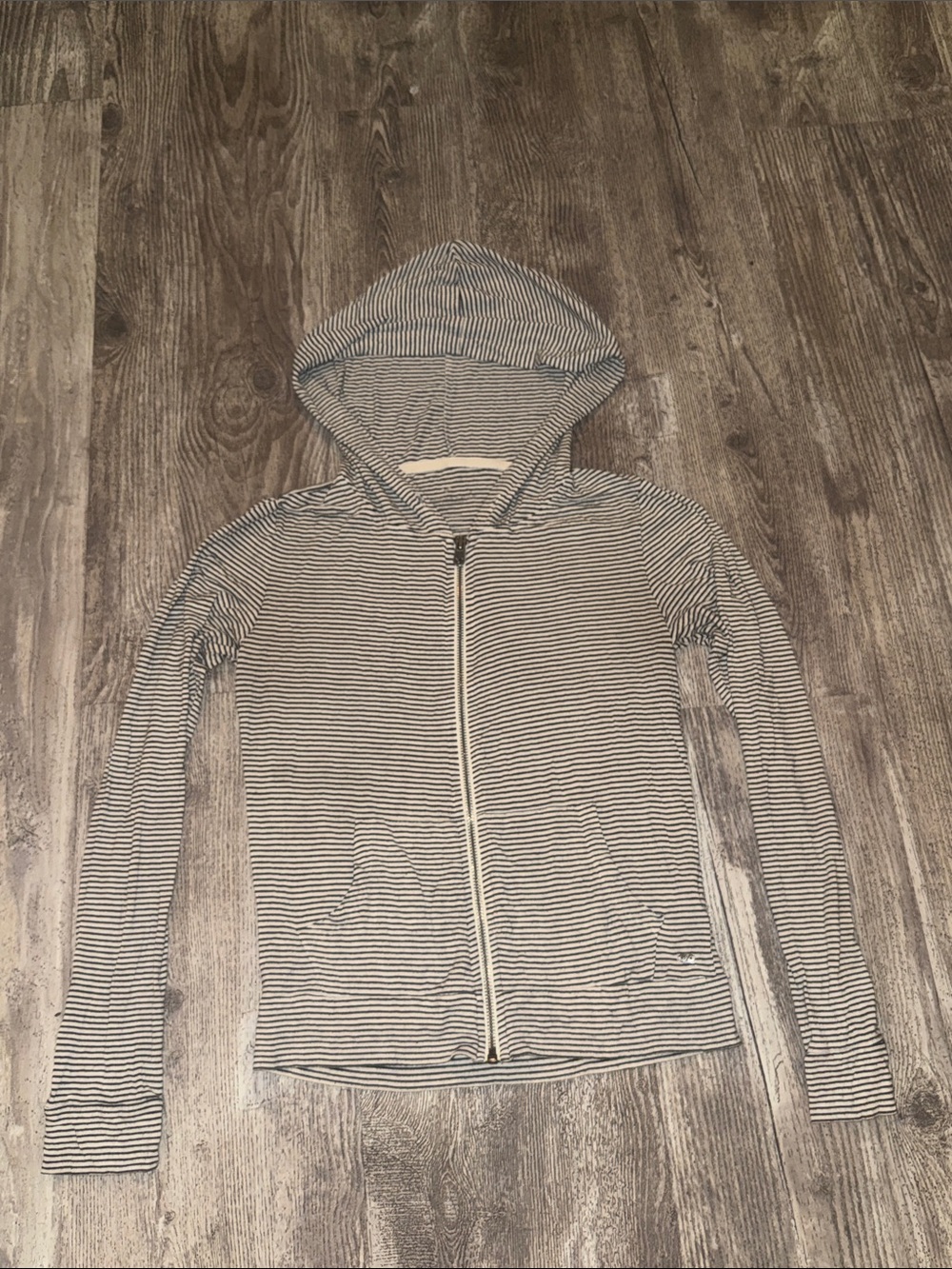 American Eagle Outfitters Navy & White Striped Hooded Zip-Up